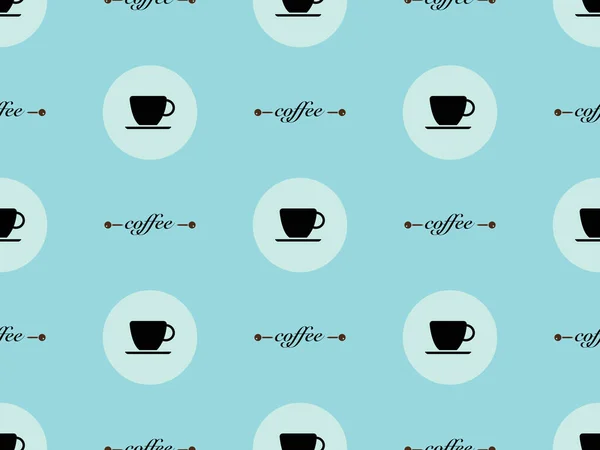 Coffee Cartoon Character Seamless Pattern Blue Background — Vector de stock