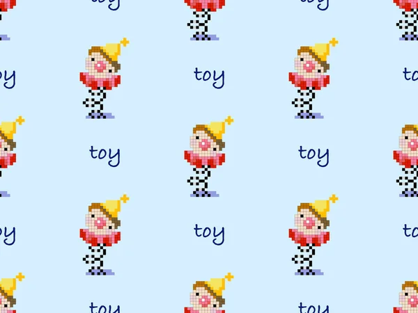 Toy cartoon character seamless pattern on blue background.