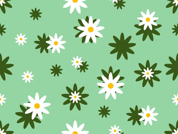 Flower cartoon character seamless pattern on green background