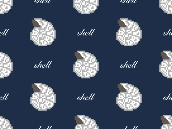Shell cartoon character seamless pattern on blue background.