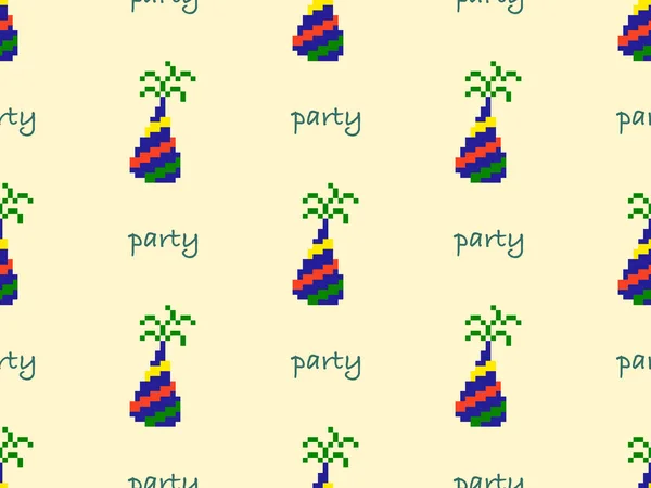 Party cartoon character seamless pattern on yellow background.