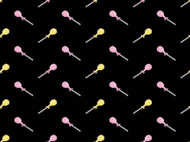 Lolipop çizgi film karakteri siyah arkaplanda kusursuz desen.