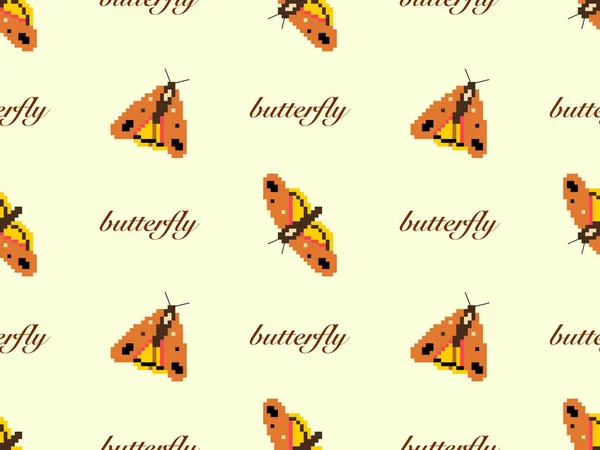 黄色の背景に蝶の漫画のキャラクターシームレスパターン — ストックベクタ