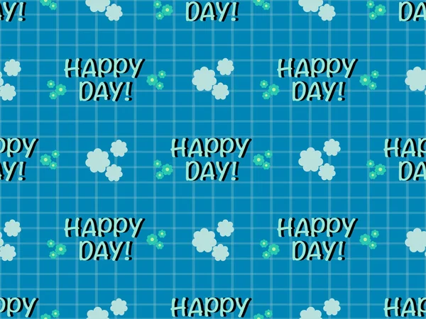 Happy cartoon character seamless pattern on blue background