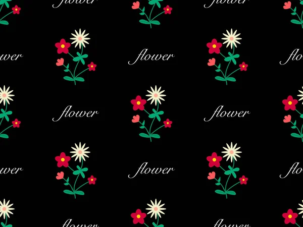 Flower Cartoon Character Seamless Pattern Black Background — Stok fotoğraf