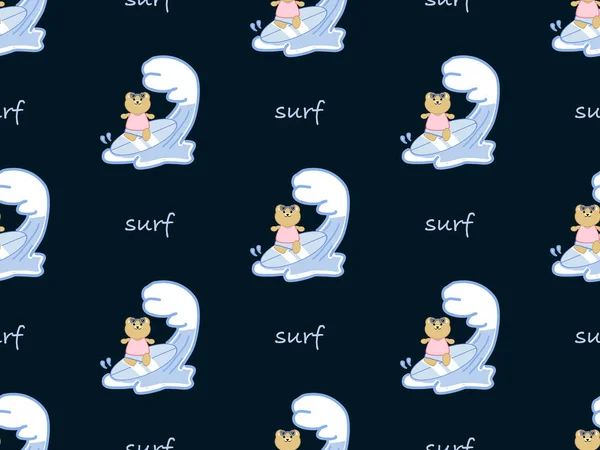 Bear Surf Cartoon Character Seamless Pattern Blue Background — Foto de Stock