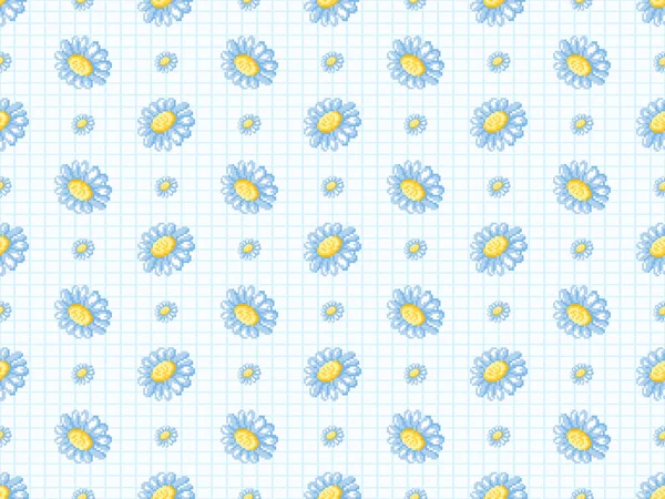 Flower cartoon character seamless pattern on blue background.