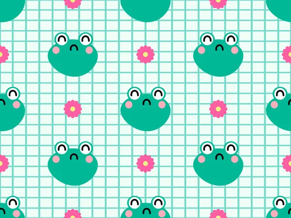 Frog Cartoon Character Seamless Pattern Green Background — 图库照片