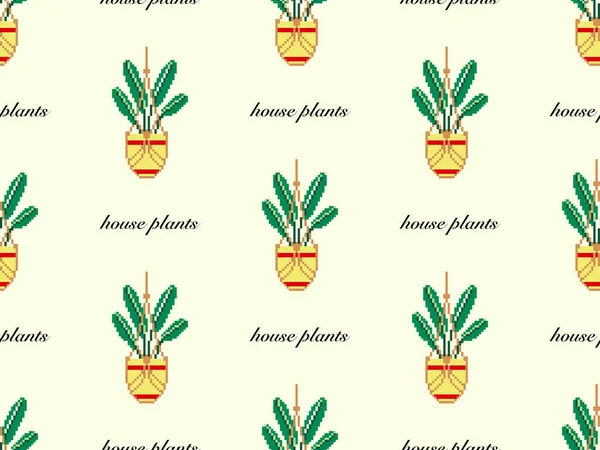 Plant cartoon character seamless pattern on yellow background.