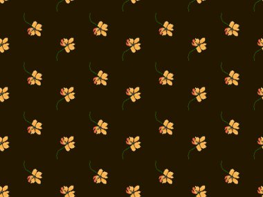 Flower cartoon character seamless pattern on brown background. 