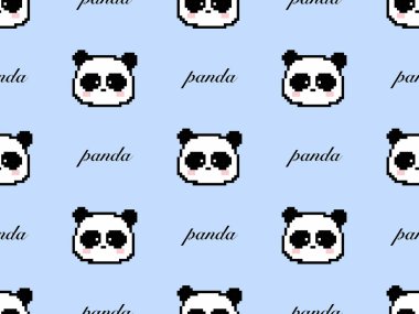 Panda cartoon character seamless pattern on blue background. 