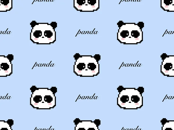 Panda cartoon character seamless pattern on blue background.