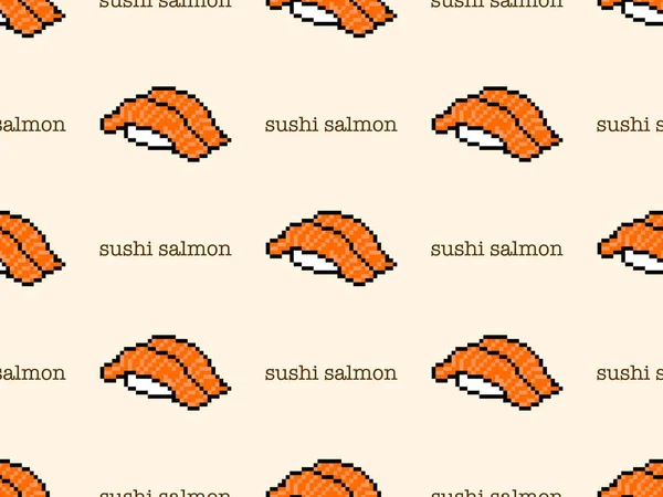 Sushi Salmon Cartoon Character Seamless Pattern Yellow Background — Archivo Imágenes Vectoriales