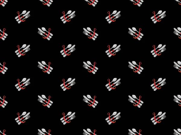 Cutlery Cartoon Character Seamless Pattern Black Background — Stockvector