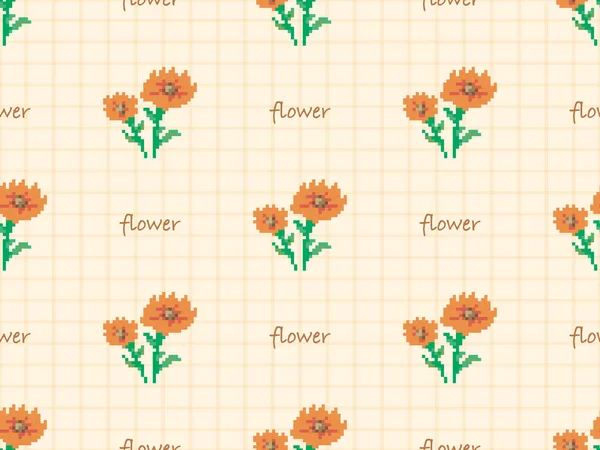Flower cartoon character seamless pattern on orange background.