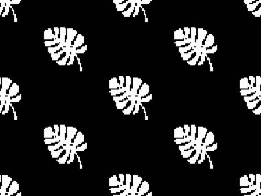 Yaprak karikatür karakteri siyah arkaplanda kusursuz desen. 