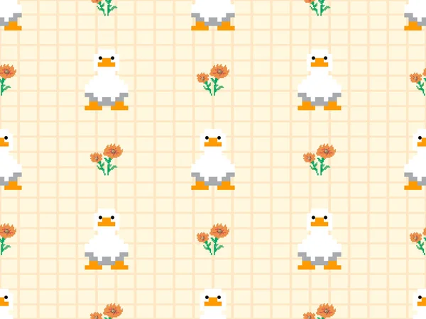 Duck cartoon character seamless pattern on yellow background.