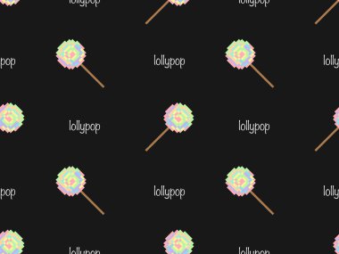 Lolipop çizgi film karakteri siyah arkaplanda kusursuz desen.
