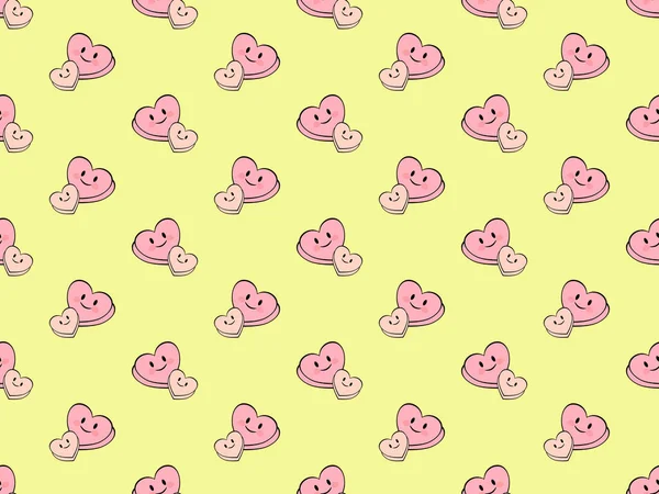 Heart cartoon character seamless pattern on yellow background