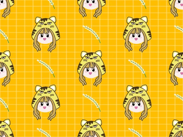 Girl Cartoon Character Seamless Pattern Yellow Background — Foto de Stock
