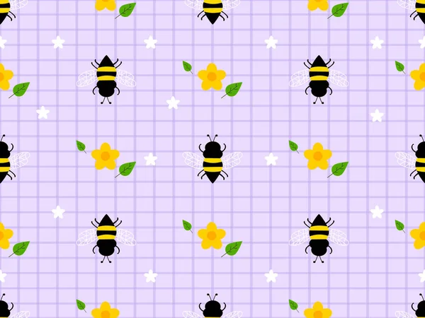Bee Cartoon Character Seamless Pattern Purple Background — Stockfoto