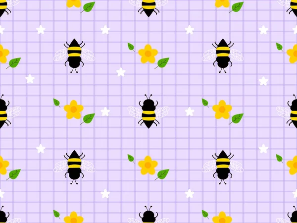 Bee cartoon character seamless pattern on purple background