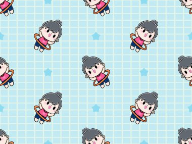 kız çizgi film karakteri mavi arka planda kusursuz desen