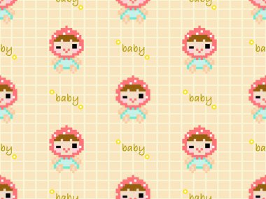 Sarı arka planda kusursuz bebek çizgi film karakteri..  