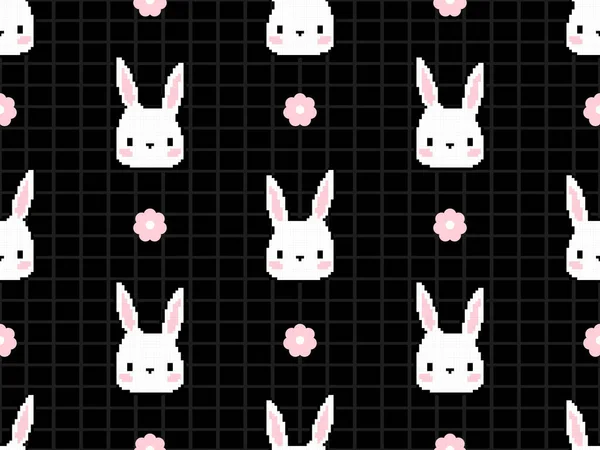 Rabbit cartoon character seamless pattern on black background.
