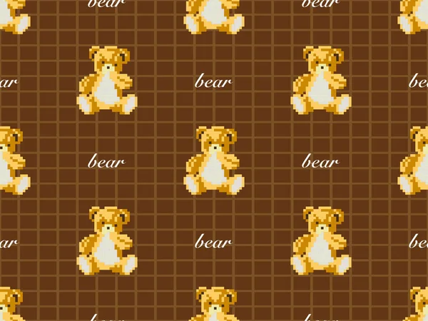 Bear cartoon character seamless pattern on brown background.