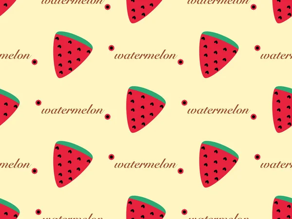 Watermelon Cartoon Character Seamless Pattern Yellow Background — Stock Vector