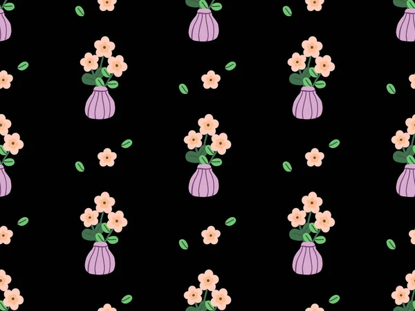 Flower Cartoon Character Seamless Pattern Black Background — Stok fotoğraf