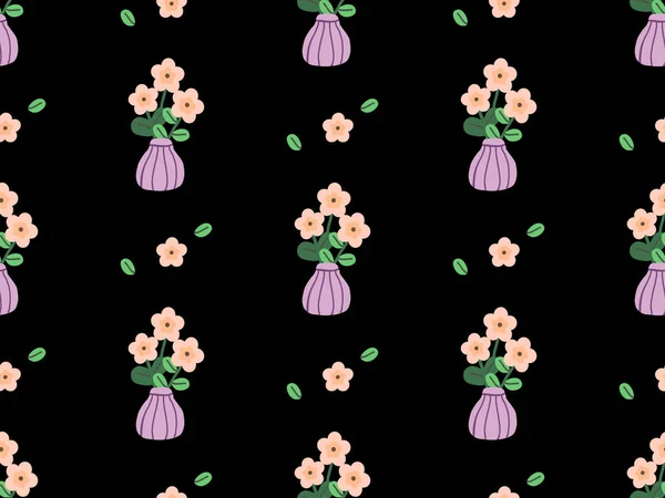 Flower Cartoon Character Seamless Pattern Black Background —  Fotos de Stock