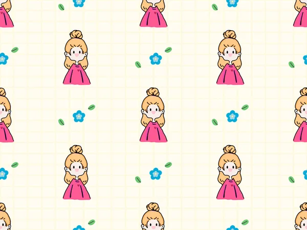 Girl Cartoon Character Seamless Pattern Yellow Background — Foto de Stock