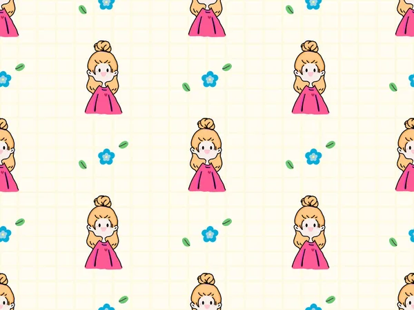 Girl Cartoon Character Seamless Pattern Yellow Background — Archivo Imágenes Vectoriales