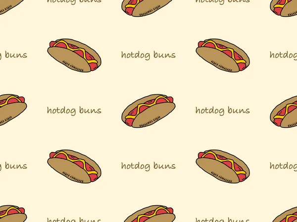 Hot dog buns cartoon character seamless pattern on yellow background