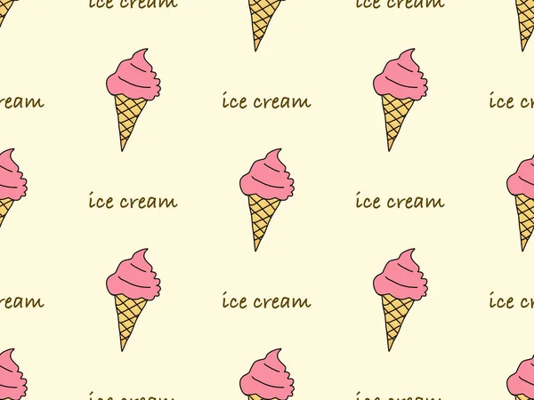Ice Cream Cartoon Character Seamless Pattern Yellow Background — 스톡 벡터