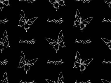 Kelebek çizgi film karakteri siyah arkaplanda kusursuz desen