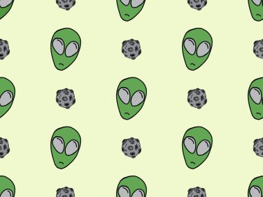 Yeşil arka planda kusursuz uzaylı çizgi film karakteri.