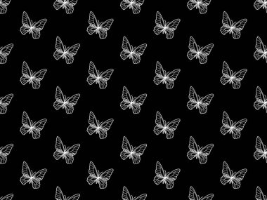 Kelebek çizgi film karakteri siyah arkaplanda kusursuz desen