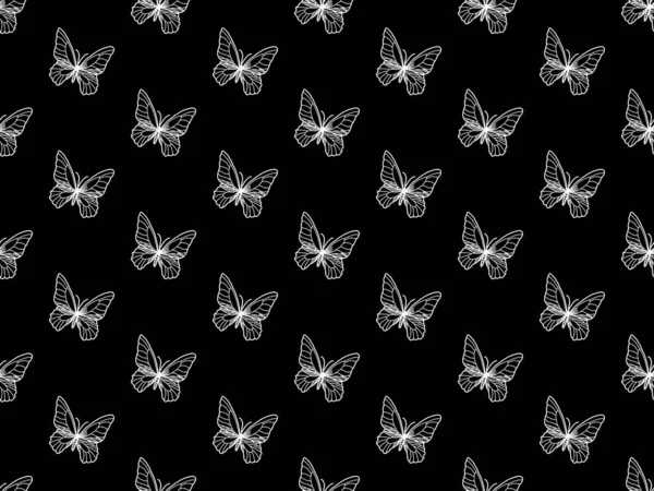 Mariposa Personaje Dibujos Animados Patrón Sin Costuras Sobre Fondo Negro — Vector de stock