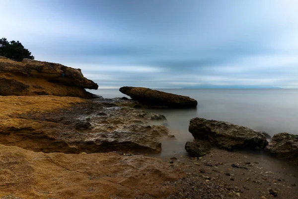 Gros Rochers Dans Mer Longue Exposition — Photo