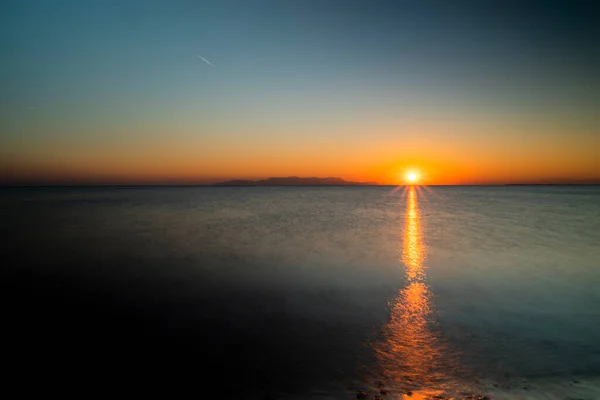 Hermosa Puesta Sol Foto Tomada Playa — Foto de Stock