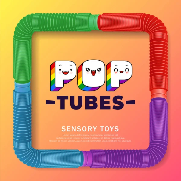 Banner Com Colorido Stress Sensorial Pop Tubo Brinquedo Plástico Brinquedo — Vetor de Stock