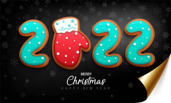 Joyeux Noël Bonne Année Bannière Avec Des Biscuits Glacés Sucrés — Image vectorielle