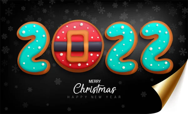 Merry Christmas Happy New Year Banner Sweet Glazed Cookies Celebration — Stock Vector