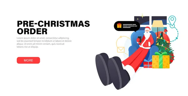 Feliz Santa Claus Relajarse Casa Nochebuena Sienta Una Silla Aceptar — Vector de stock