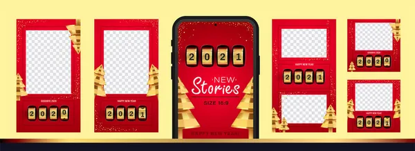 Historias Editables Navidad Año Nuevo Set Para Redes Sociales Plantilla — Vector de stock