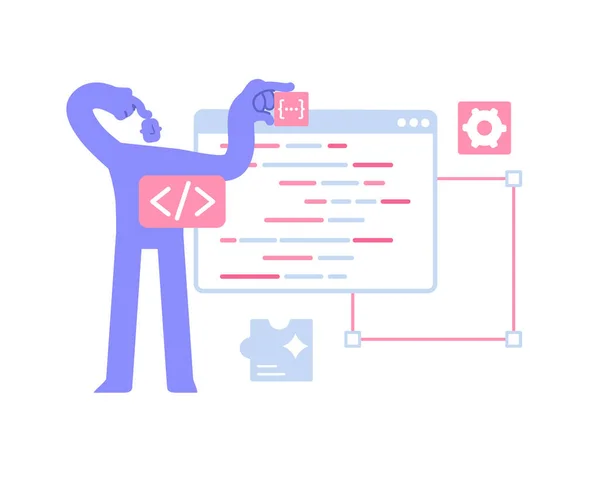 Carácter Moderno Plano Busca Error Software Programa Desarrollo Web Aplicaciones — Archivo Imágenes Vectoriales