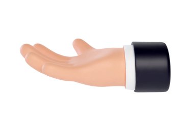 Yüksek kalite 3 boyutlu iş el hareketleri. Üç boyutlu açık avuç içi, açık el ele tutuşmak, vermek, bir şey tutmak. Beyaz arka planda izole edilmiş dostane komik çizgi film tarzı.